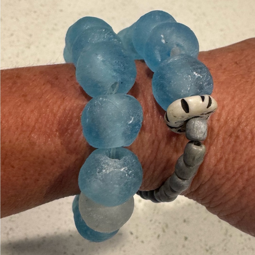 Handmade Light Blue Beaded Bracelet Set - Picture 2 of 4